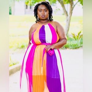 Multi Color Halter Maxi dress with belt